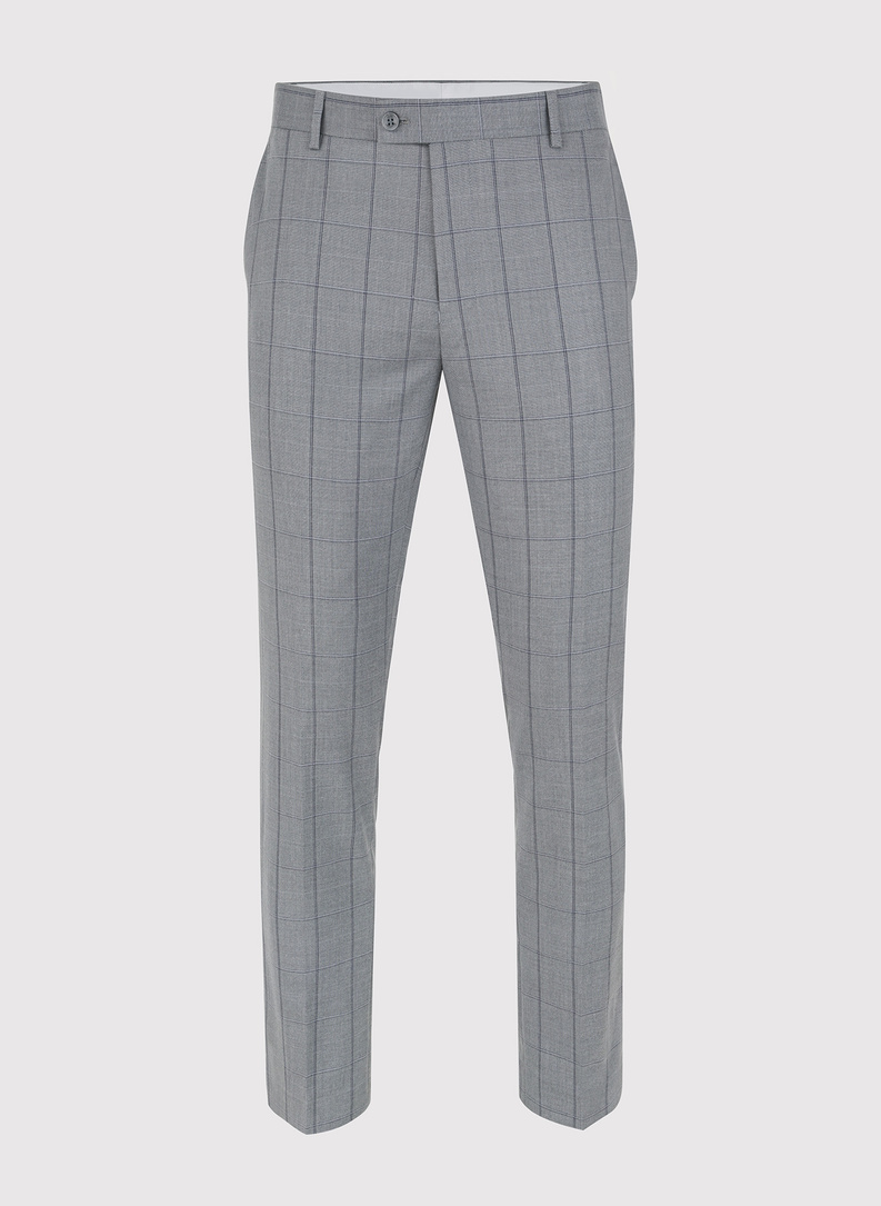 Szary garnitur w kratę Windowpane