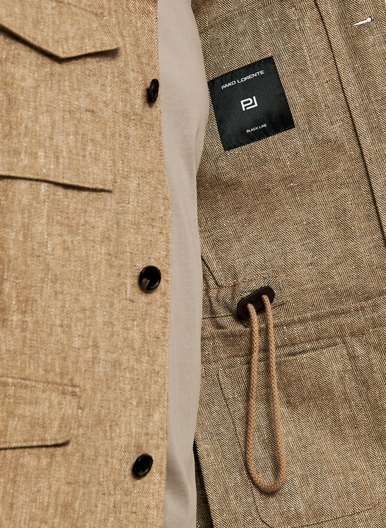 Lniana marynarka safari w kolorze beżowym