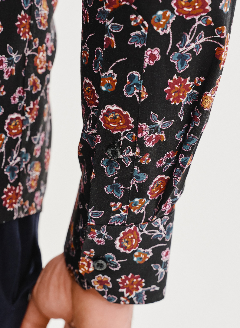 Czarna koszula męska w kwiaty