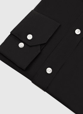 Lniana czarna koszula z kołnierzem stójką