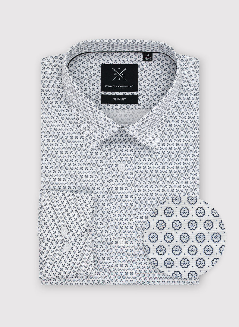 Biała koszula męska w mikrowzór