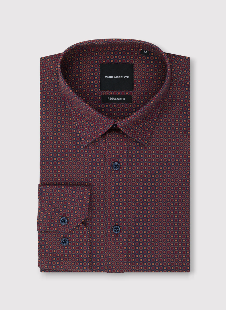 Bordowa koszula w geometryczny wzór