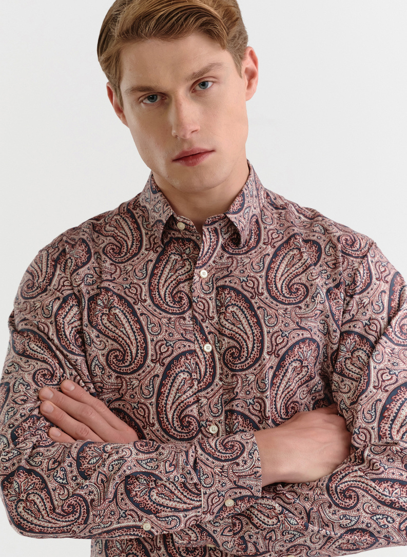 Męska bordowa koszula we wzór paisley