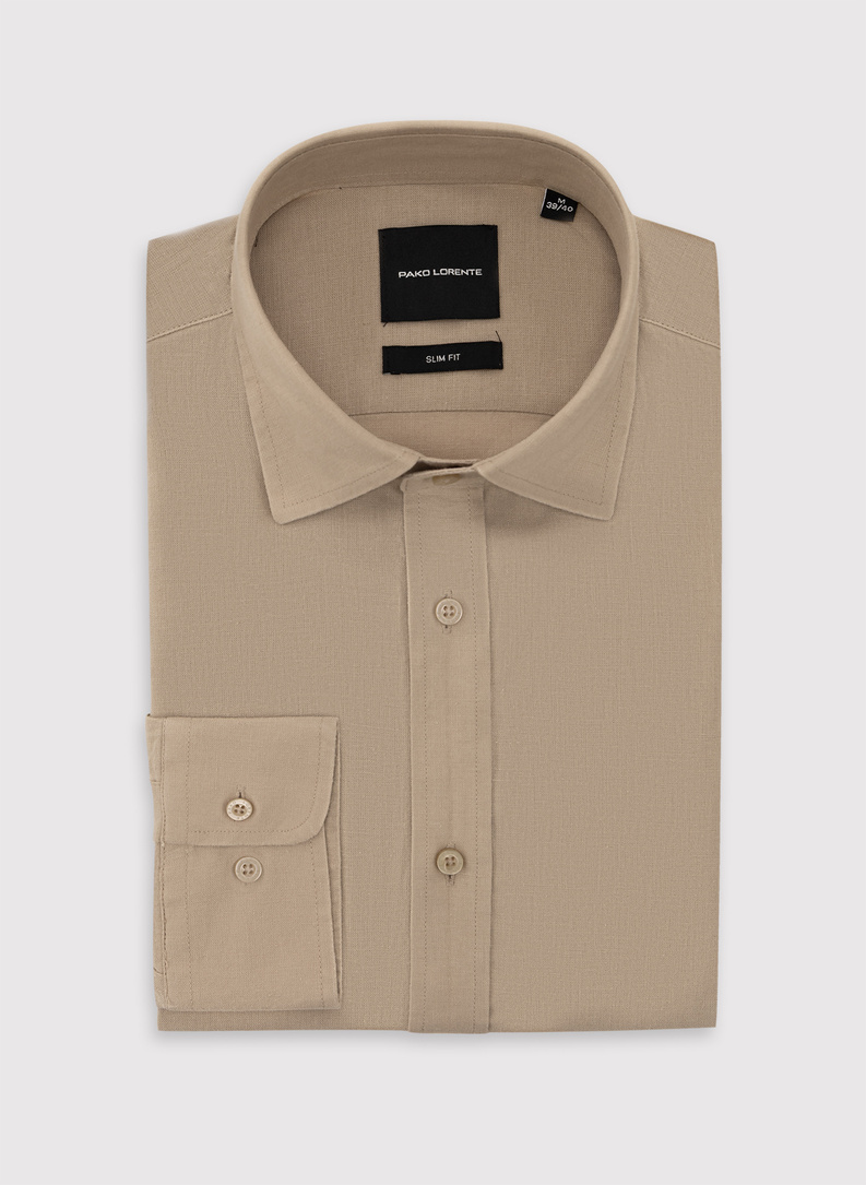 Beżowa koszula z lnem