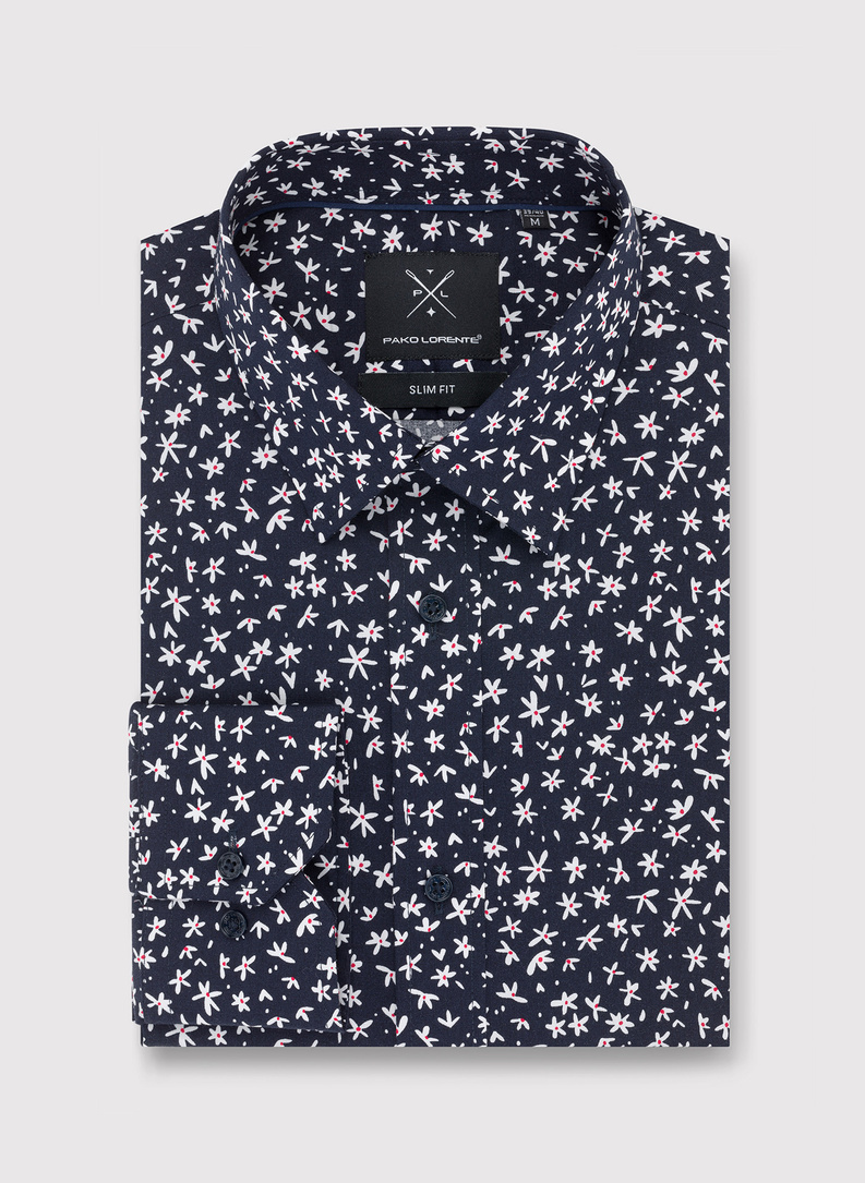Granatowa koszula męska w kwiatki 