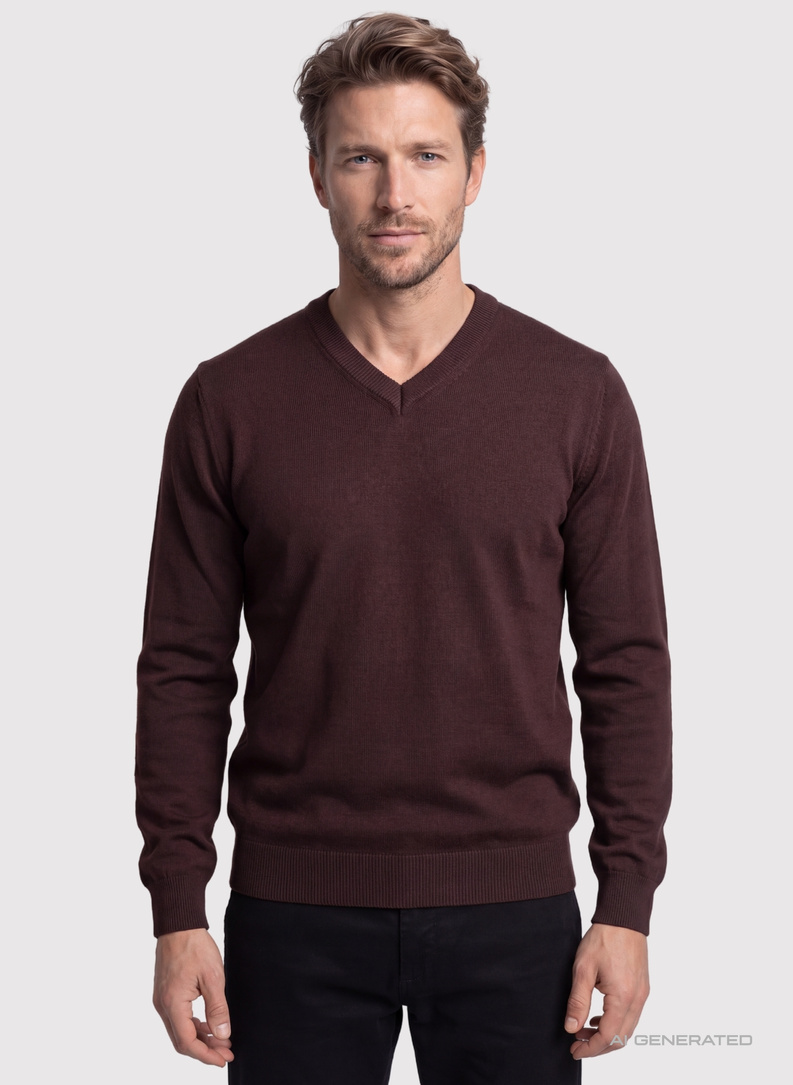 Brązowy sweter męski w serek
