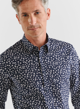 Granatowa koszula męska w kwiatki 