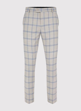 Beżowe spodnie garniturowe w kratę