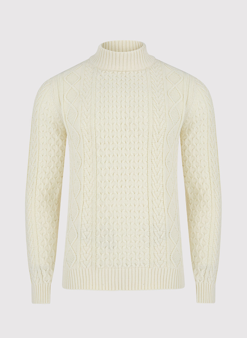 Półgolf z warkoczowym splotem w kolorze ecru