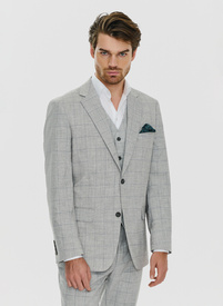 Dwuczęściowy szary garnitur męski w kratę