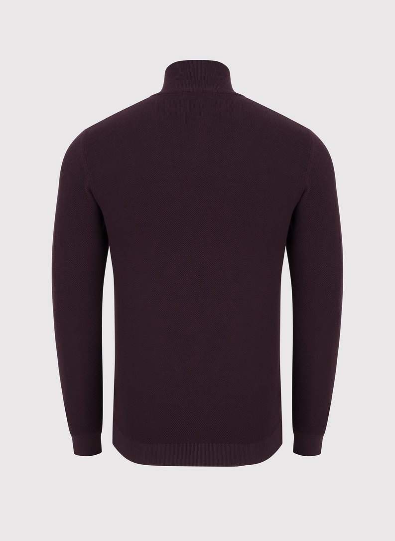 Bordowy sweter z wysoką stójką zapinaną na zamek
