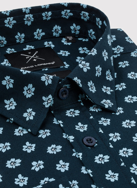 Granatowa koszula męska w kwiaty