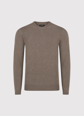 Brązowy męski sweter z dekoltem w serek