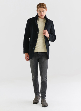 Czarny krótki płaszcz męski z wełną i kaszmirem