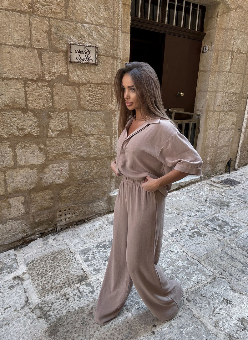 Lniany komplet damski CELEBRYTKA mokka