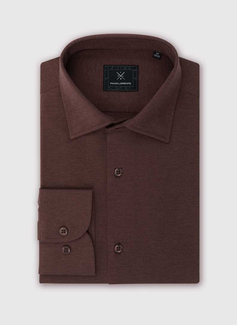 Ciemna brązowa bawełniana koszula męska