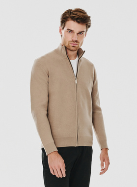 Sweter męski rozpinany w kolorze beżowym