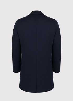 Męski granatowy płaszcz z wełną