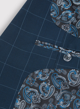 Męska marynarka garniturowa w kolorze granatowym w kratę