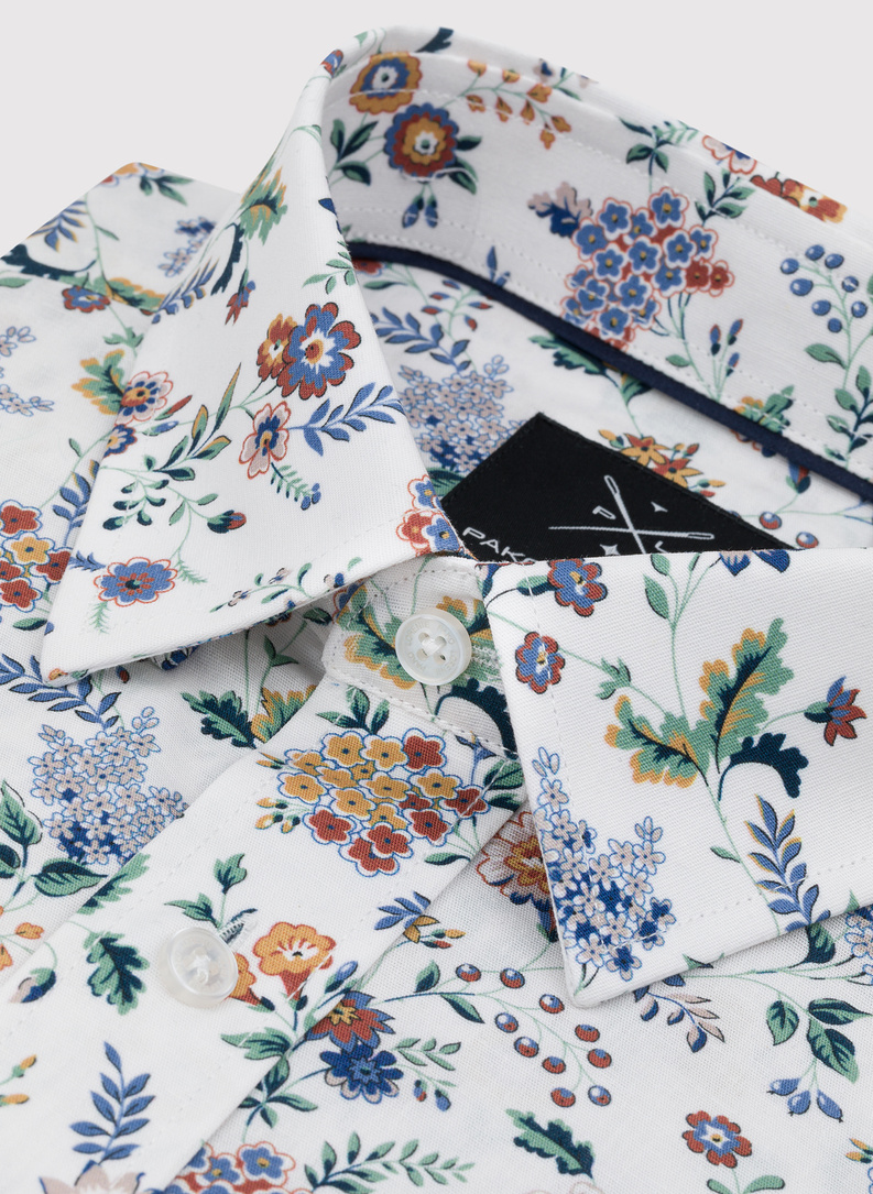 Biała męska koszula w kwiaty 