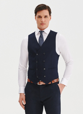 Granatowa dwurzędowa kamizelka męska 