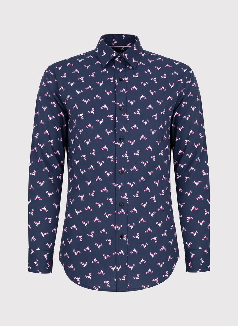 Granatowa koszula w kolibry