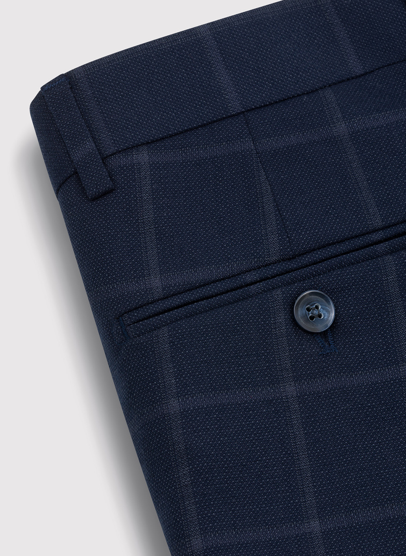 Granatowe spodnie garniturowe w kratę 