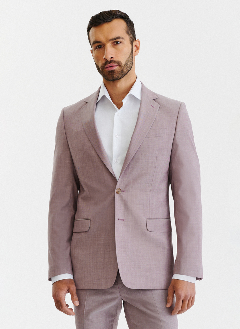 Wełniany różowy gładki garnitur męski