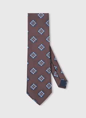 Brązowy krawat męski we wzór geometryczny