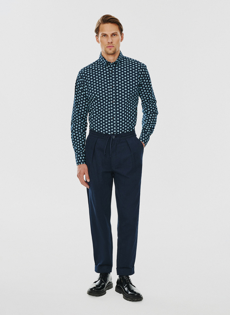 Granatowa koszula męska w kwiaty