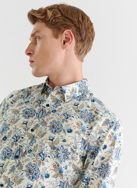 Beżowa koszula męska w kwiatowy print