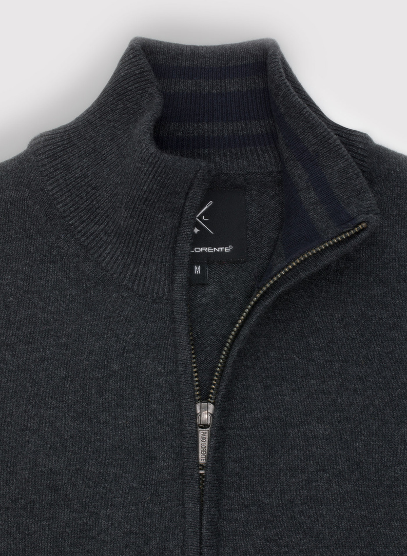 Szary rozpinany sweter męski ze stójką