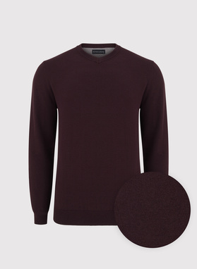 Fioletowy męski sweter w serek 