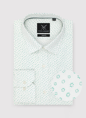 Biała koszula męska w zielony mikrowzór