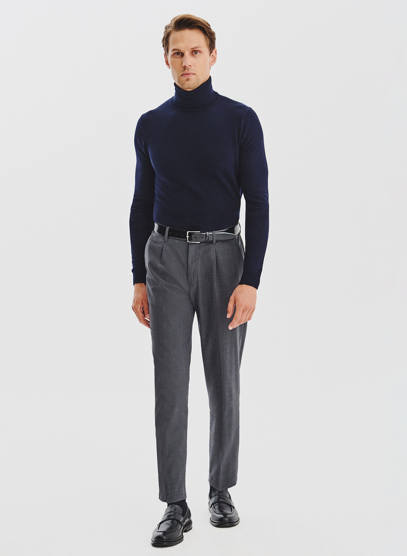 Granatowy gładki golf męski