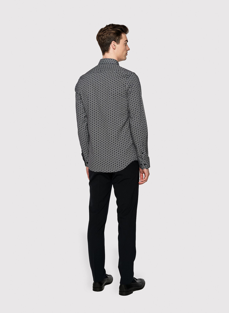 Granatowa koszula męska w biały wzór