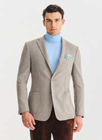 Jasnobrązowa marynarka w drobną kartkę