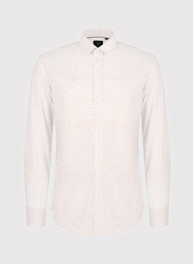 Biała koszula męska w pomarańczowy mikrowzór