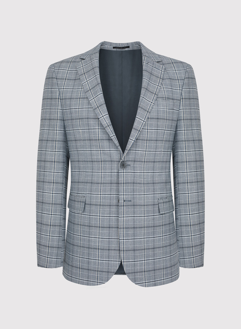 Szary kraciasty garnitur męski