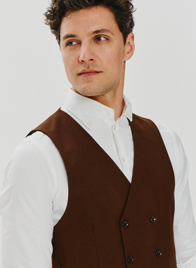 Brązowa dwurzędowa kamizelka męska