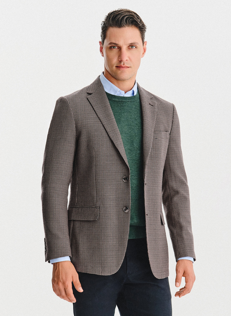 Wełniana marynarka w drobną kratę