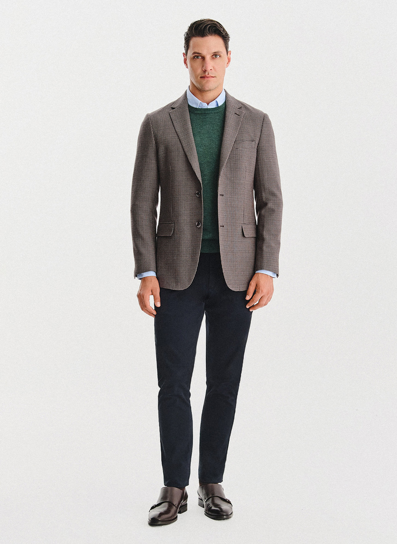 Wełniana marynarka w drobną kratę