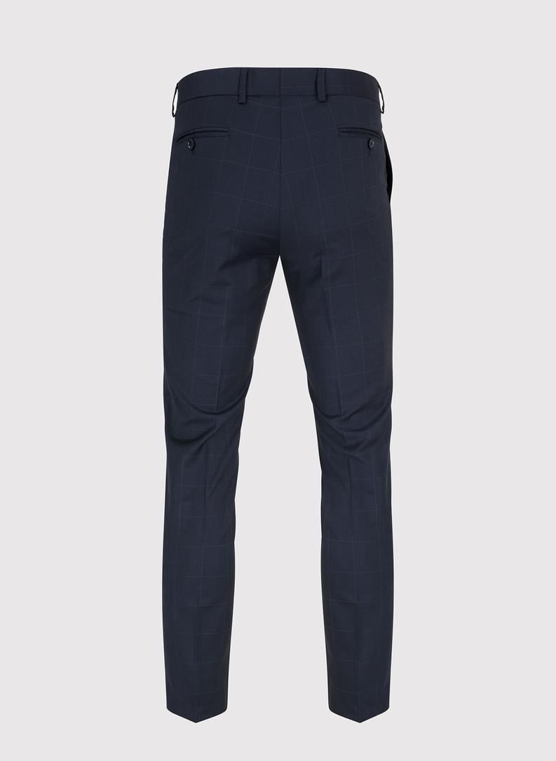 Granatowy wełniany garnitur w kratę