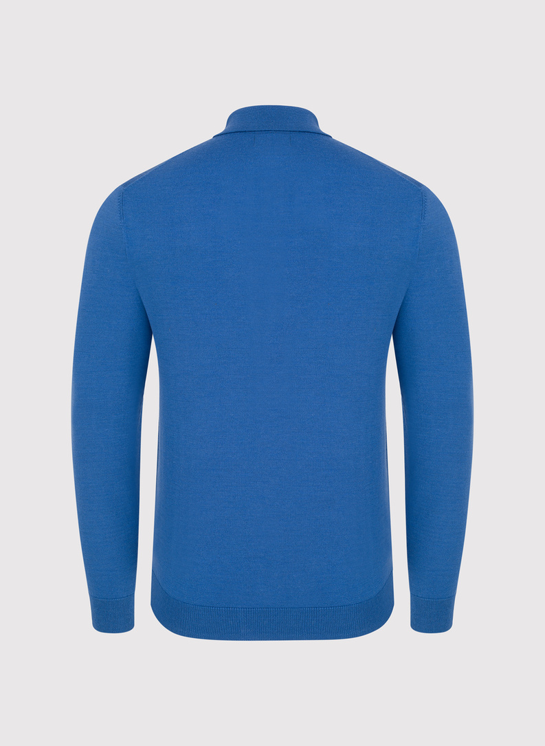 Męski niebieski sweter z kołnierzykiem polo