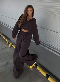 Brązowy komplet MIJAS szerokie spodnie i bluza oversize