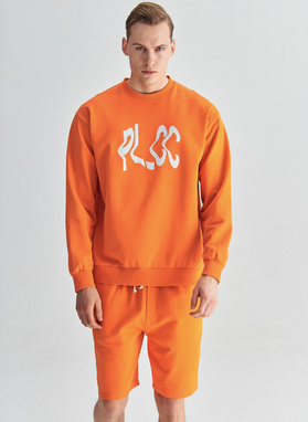 Pomarańczowa bluza oversize z okrągłym dekoltem C22SF-2B-001-P-0