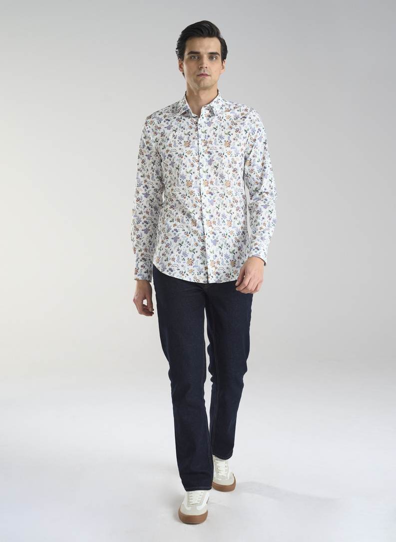 Biała męska koszula w kwiaty 