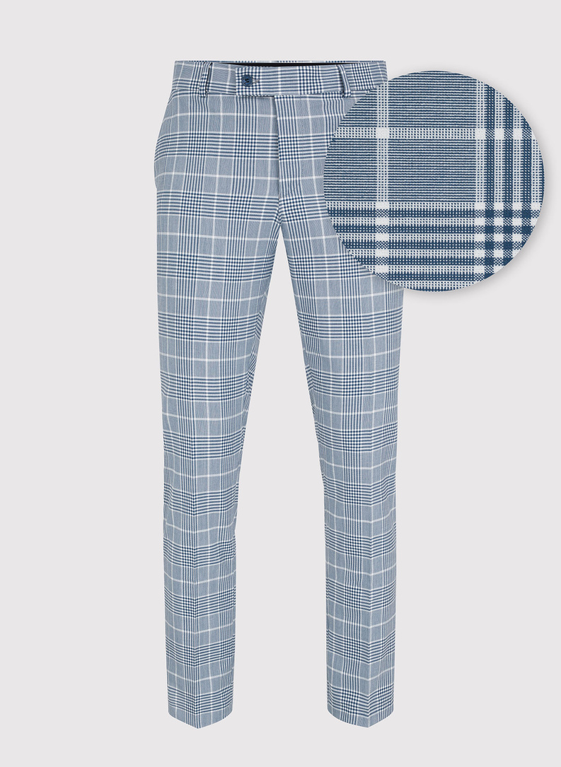 Niebieskie spodnie garniturowe w kratę
