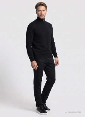 Bawełniany czarny sweter męski z stójką