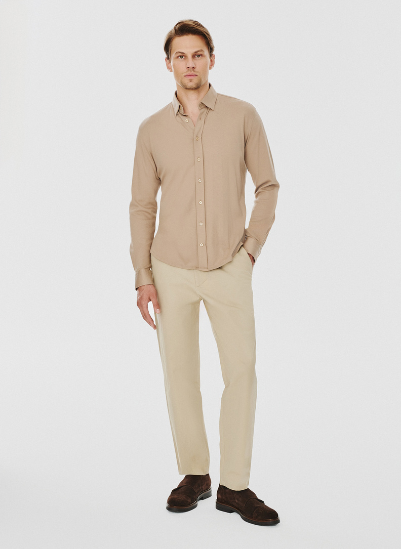 Beżowa bawełniana koszula męska